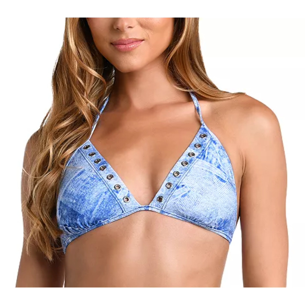 NEW L'AGENCE ANNABELLE DENIM TRIANGLE BIKINI SWIMSUIT SWIM TOP SZ XL